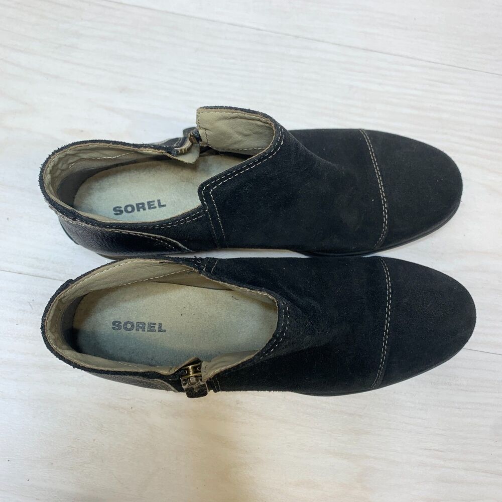 Sorel Major Low Ankle Boots Womens Size 9 Black Suede Side Zip Round Toe Comfort - Picture 9 of 11